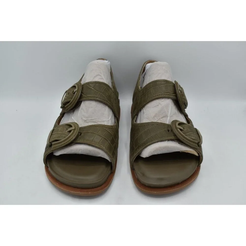 Sofft Womens Size 9.5 Adalia‎ Olive Buckle Croc Embossed Suede Leather Sandals